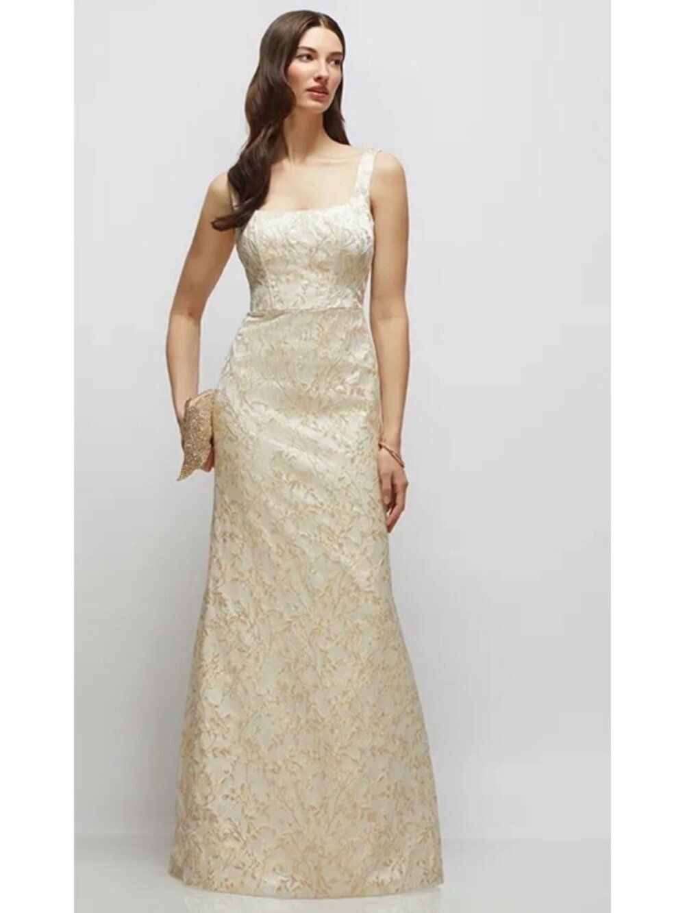 Boutique Champagne-Gold Jacquard Trumpet Gown Dress Size 4